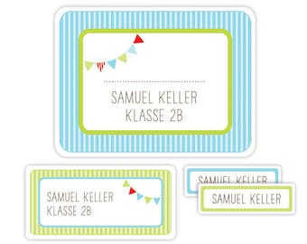 Namensaufkleber für Kinder, Schulaufkleber, Geschenk Einschulung, Geschenk Schulanfang, Sticker, Aufkleber mit Namen - Wimpel BOY ASET029