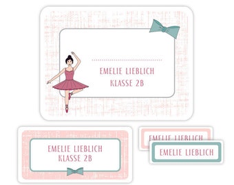 Namensaufkleber für Kinder, Schulaufkleber, Geschenk Einschulung, Geschenk Schulanfang, Sticker, Aufkleber mit Namen - Ballerina ASET030