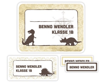 Namensaufkleber für Kinder, Schulaufkleber, Geschenk Einschulung, Geschenk Schulanfang, Sticker, Aufkleber mit Namen - Dinosaurier ASET008