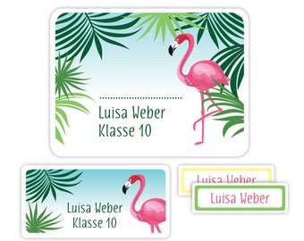 Namensaufkleber für Kinder, Schulaufkleber, Geschenk Einschulung, Geschenk Schulanfang, Sticker, Aufkleber mit Namen - Flamingo ASET042