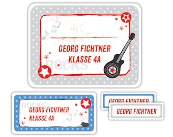 Namensaufkleber für Kinder, Schulaufkleber, Geschenk Einschulung, Geschenk Schulanfang, Sticker, Aufkleber mit Namen - Rockstar ASET007