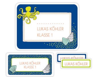 Namensaufkleber für Kinder, Schulaufkleber, Geschenk Einschulung, Geschenk Schulanfang, Sticker, Aufkleber mit Namen - Unterwasser ASET025