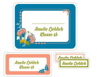 Namensaufkleber für Kinder, Schulaufkleber, Geschenk Einschulung, Geschenk Schulanfang, Sticker, Aufkleber mit Namen - Blumenrahmen ASET033