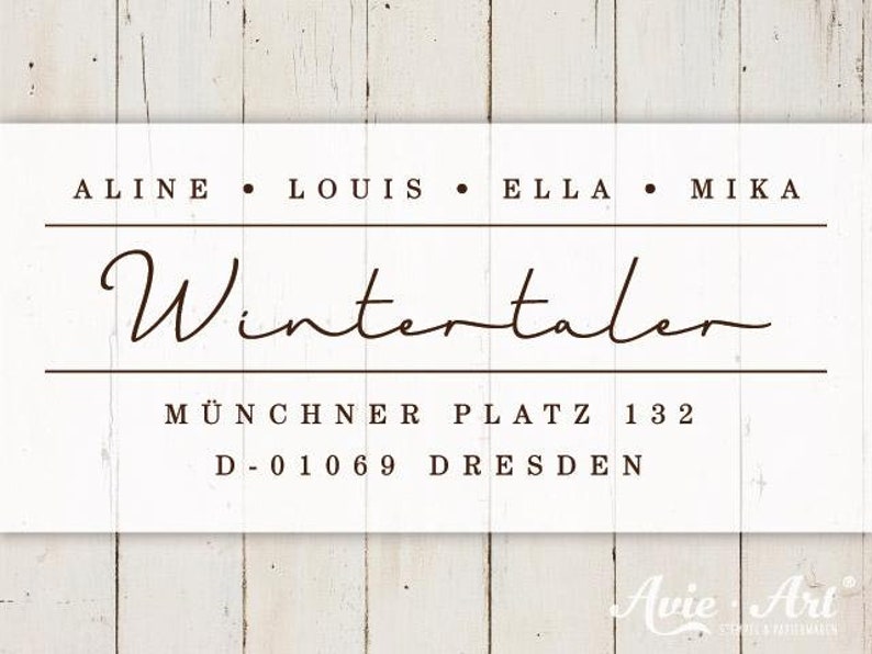 Familienstempel mit Adresse und Vornamen, Stempel Kalligrafie, Stempel mit Schreibschrift, personalisierter Adressstempel S-144 Bild 1