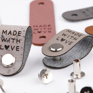Label für Häkelkorb, Knicklabel mit Schraube, Kunstleder Labels mit Chicago Screws, Label mit Schraubniete, Lederlabels &quot;made with love&quot;