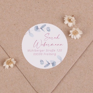 Adressaufkleber rund runde Aufkleber mit Adresse runde Adressetiketten Sticker für Hochzeit runde Adressensticker Eukalyptus immagine 2