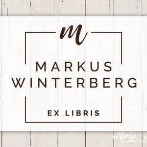 Ex Libris Stempel Quadrat, Buchstempel mit Namen und Monogramm, Bücherstempel Exlibris, Hochwertiger Namensstempel für Bücher S-158