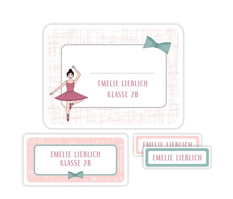 Namensaufkleber für Kinder, Schulaufkleber, Geschenk Einschulung, Geschenk Schulanfang, Sticker, Aufkleber mit Namen Ballerina ASET030 Bild 1