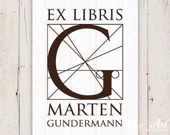 Ex Libris Stempel mit Namen, Bücherstempel mit Monogramm, Monogrammstempel für Bücher, Exlibris S-051