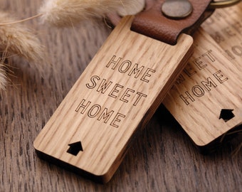 Schlüsselanhänger aus Holz, Schlüsselanhänger mit Gravur, Geschenk zum Einzug, Einzugsgeschenk Haus, Einzugsgeschenk Holz, home sweet home