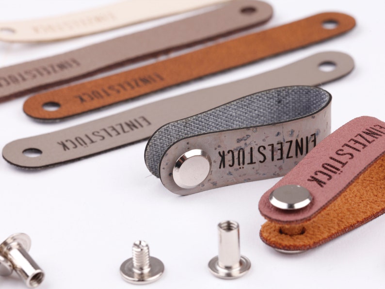 Label für Häkelkorb, Knicklabel mit Schraube, Kunstleder Labels mit Chicago Screws, Label mit Schraubniete, Lederlabels Einzelstück zdjęcie 10