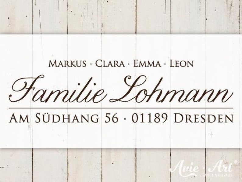 Familienstempel Kalligrafie, Stempel mit Adresse und Vornamen, Adressstempel Schreibschrift, personalisierter Stempel mit Adresse S-104 Bild 1