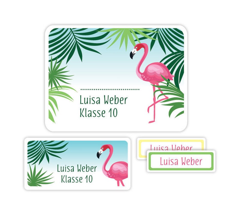 Namensaufkleber für Kinder, Schulaufkleber, Geschenk Einschulung, Geschenk Schulanfang, Sticker, Aufkleber mit Namen Flamingo ASET042 zdjęcie 1