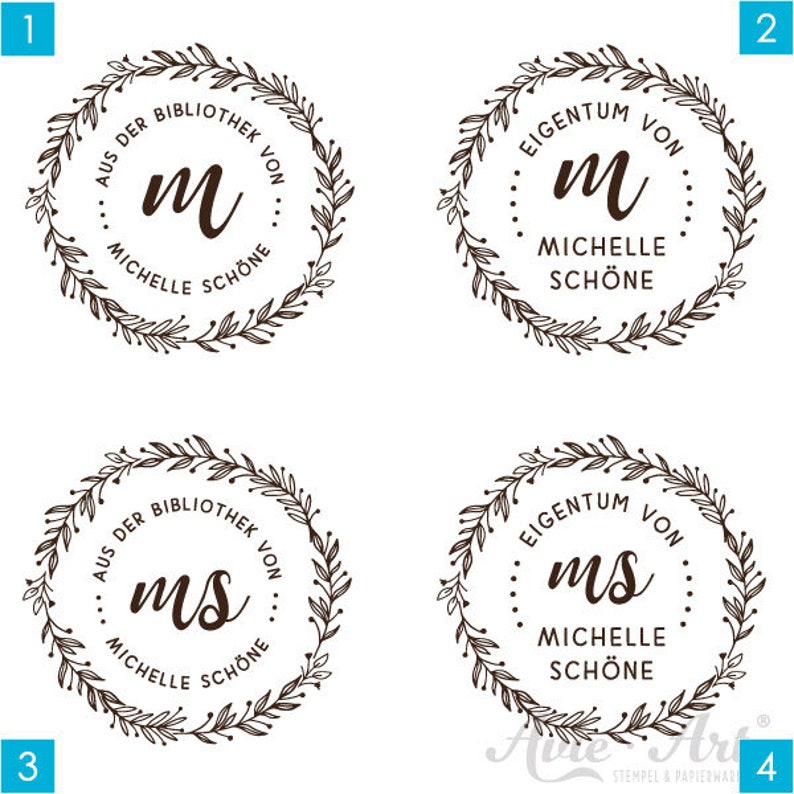 Ex Libris Stempel Blumenranke rund floraler Bücherstempel