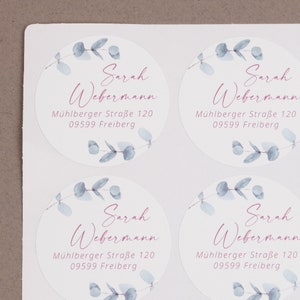 Adressaufkleber rund runde Aufkleber mit Adresse runde Adressetiketten Sticker für Hochzeit runde Adressensticker Eukalyptus immagine 4