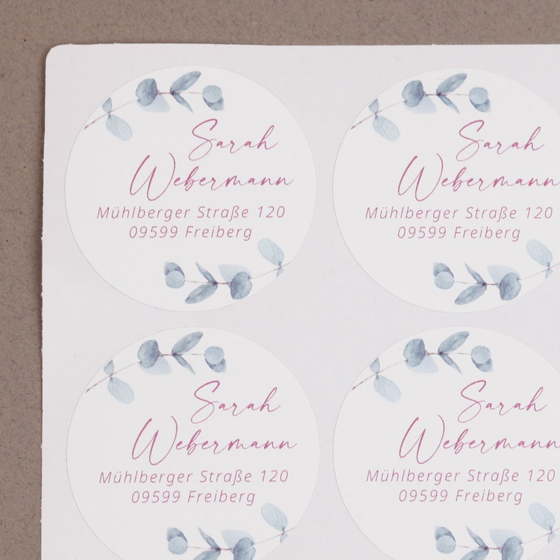 Adressaufkleber rund runde Aufkleber mit Adresse runde Adressetiketten Sticker für Hochzeit runde Adressensticker Eukalyptus Bild 4