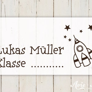Namensstempel für Kinder Rakete, über 70 Motive zur Auswahl, Schulstempel, Kinderstempel mit Namen, Geschenk zur Einschulung S-090