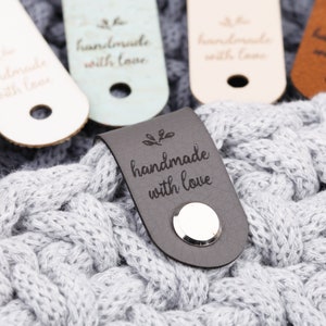 Knicklabel mit Schraube, Label für Häkelkorb, Kunstleder Labels mit Chicago Screws, Label mit Schraubniete, Lederlabels &quot;handmade with love&quot;
