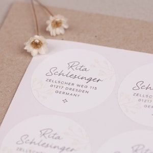 Adressaufkleber rund runde Aufkleber mit Adresse Sticker für Hochzeit runde Adressensticker Etiketten personalisiert Hochzeit imagen 5