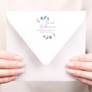 Adressaufkleber rund runde Aufkleber mit Adresse runde Adressetiketten Sticker für Hochzeit runde Adressensticker Eukalyptus immagine 7