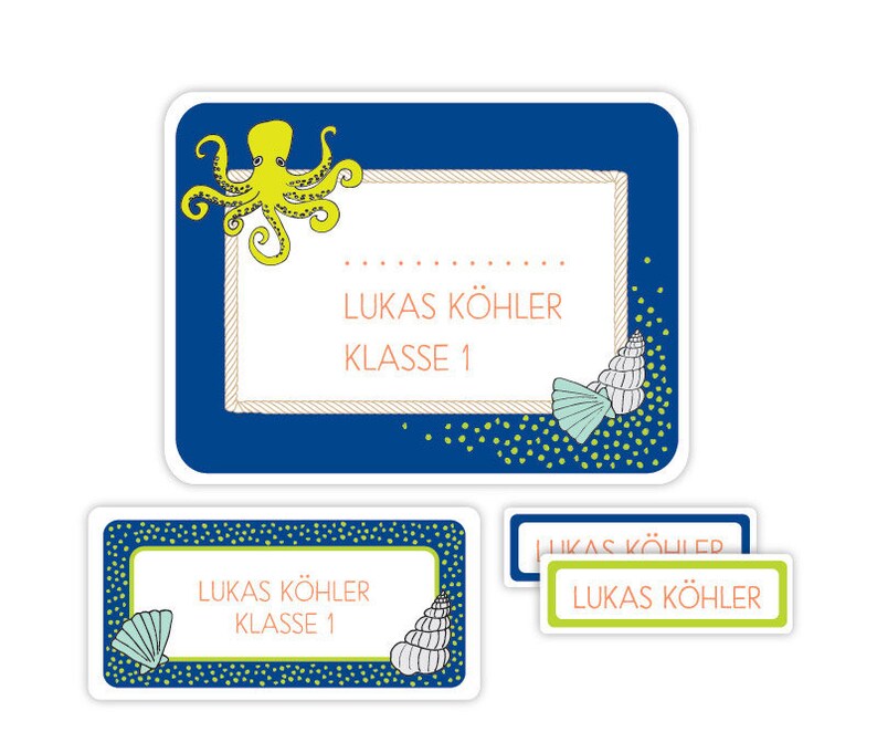 Namensaufkleber für Kinder, Schulaufkleber, Geschenk Einschulung, Geschenk Schulanfang, Sticker, Aufkleber mit Namen Unterwasser ASET025 Bild 1