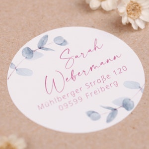 Adressaufkleber rund runde Aufkleber mit Adresse runde Adressetiketten Sticker für Hochzeit runde Adressensticker Eukalyptus Bild 5