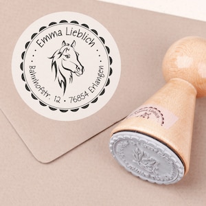 Adressstempel für Kinder Pferd, personalisierter Stempel für Kinder, runder Kinderstempel, Geschenk zur Einschulung, Schulanfangsgeschenk