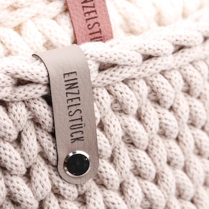 Label für Häkelkorb, Knicklabel mit Schraube, Kunstleder Labels mit Chicago Screws, Label mit Schraubniete, Lederlabels "Einzelstück"
