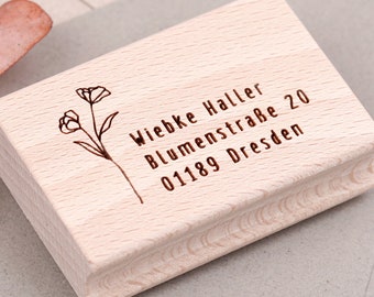 Adressstempel personalisiert | Stempel mit Adresse Blumen |  individueller Stempel mit Anschrift | Geschenk zum Einzug