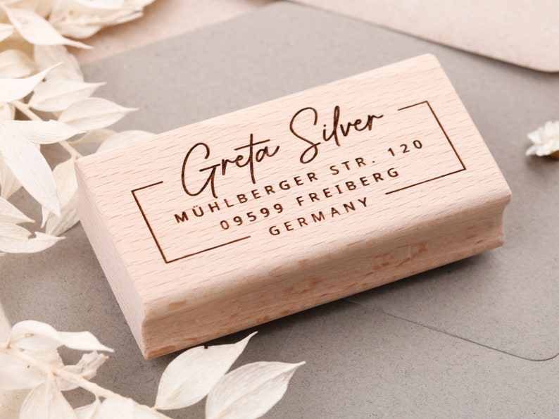 Adressstempel personalisiert, Textstempel mit Adresse, Stempel mit Adresse und Vornamen, Geschenk zur Hochzeit, Geschenk zum Einzug afbeelding 1