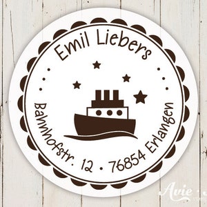 Adressstempel für Kinder Boote, über 70 Motive zur Auswahl, Stempel für Kinder, runder Kinderstempel, Geschenk zur Einschulung S-105