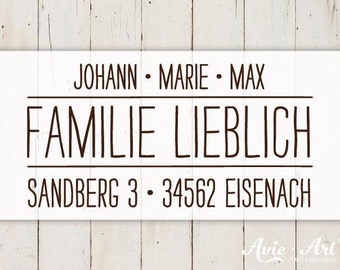 Familienstempel mit Vornamen und Adresse, Stempel personalisiert mit Adresse, Stempel für Familien, Stempel mit Vornamen S-111