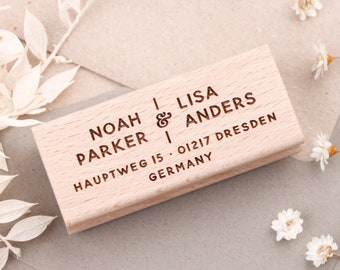 Personalisierter Adressstempel mit zwei Namen, Geschenk für Paare, Geschenk zum Einzug, individueller Stempel, Familienstempel Patchwork