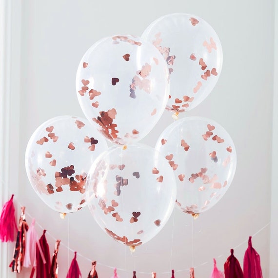 5 Balloons Heart Confetti Balloons Party Deco Rose Gold Etsy