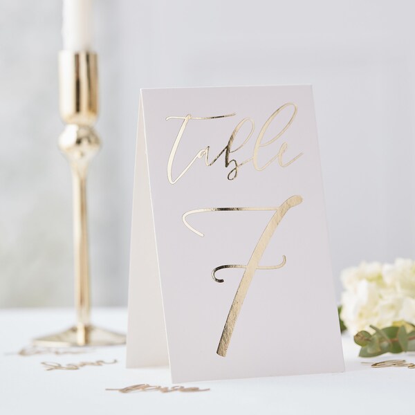 Table Numbers Cards Gold Foiled Shield Wedding Decoration