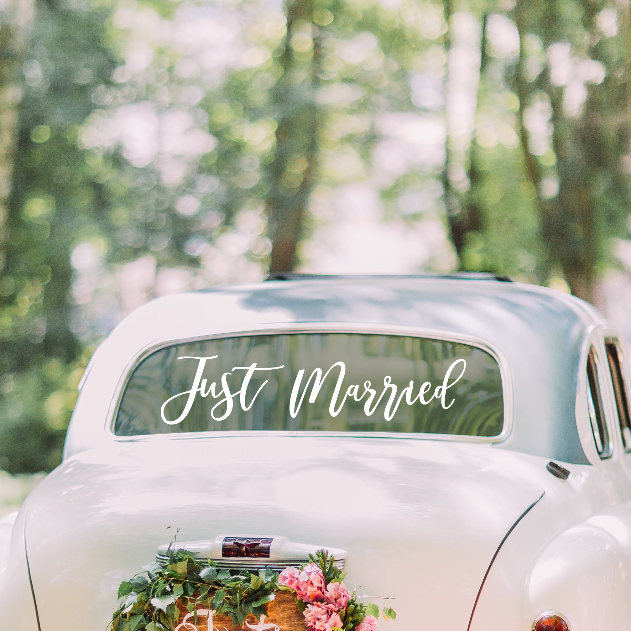 fête de mariage lune de miel JUST MARRIED Décoration pour voiture Bannière de mariage Just Married Motif cœur 