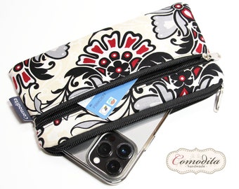Handytasche Smartphonetasche mit Reißverschluss, Handytasche  2 - Fächertasche, Einheitsgröße für Handys bis 17 cm