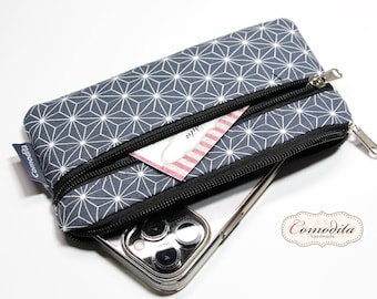 Mobile phone case/smartphone case with zipper, mobile phone case with 2 compartments, three sizes to choose from