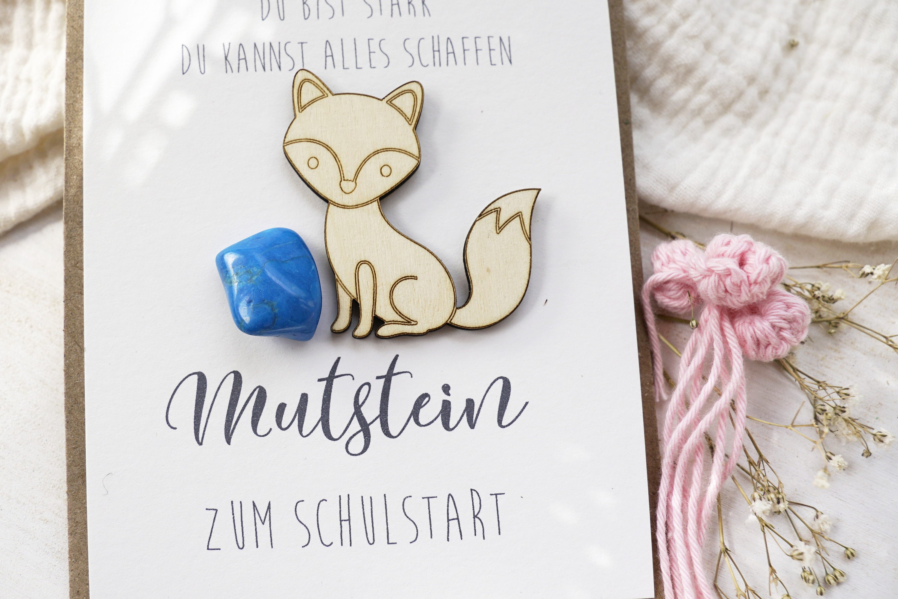 Mutstein Geschenkset Zur Einschulung - Mit Edelstein & Schutzengel-Anhänger