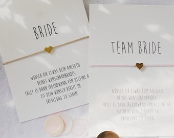 JGA Armband auf Karte | Team Braut Team Bride Armbänder Gastgeschenke Geschenk für Brautjungfer Trauzeugin
