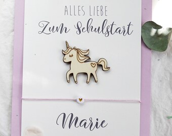 EINHORN Schulkind 2024 Karte & Armband Kinderarmband Einschulung Geschenk Mädchen Junge Armband Affirmationskarten zur Einschulung