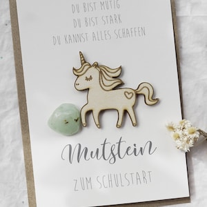 Einschulung Geschenk Junge Mädchen Mutstein Schulkind 2024 Glücksbringer Schultüte Anhänger Schulstart Deko Einhorn Dinosaurier Fußball Bild 6