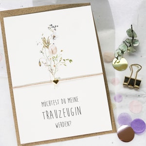 Trauzeugin fragen Geschenk Armband Herz Brautjungfer Trockenblumen Holzblumen Willst du meine Trauzeugin sein Trauzeugin fragen Frage Für Trauzeugin