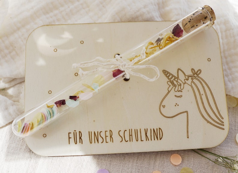 Geldgeschenk Schulkind Schulstart Einhorn Taufe Kommunion Geschenk Geburt Wunscherfüller Reagenzglas Junge Mädchen Karte Geburtstag image 6