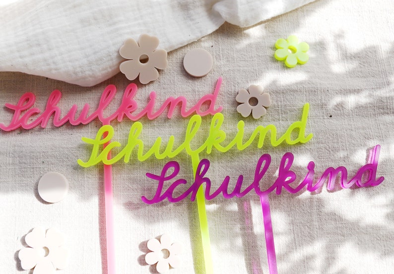 Caketopper Name Taufe Konfirmation Kommunion Neon personalisiert Schulkind bunt Acryl Konfetti Streudeko Schultüte Einschulung Tischdeko image 6