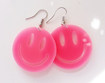 SMILEY Ohrhänger Ohrringe Statement Sommer Neon Geschenk für Freundin Geburtstagsgeschenk Muttertag Mama Glücksbringer Abi Prüfung