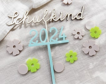 Caketopper Schulkind 2024 bunt Acryl Konfetti Streudeko Schultüte Einschulung Tischdeko Deko Kuchenstecker Geschenk Mädchen Junge