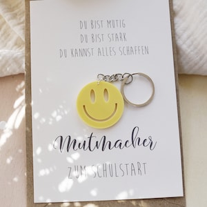 Einschulung Geschenk Junge Mädchen Mutstein Mutmacher Smiley Schulkind 2024 Glücksbringer Kinder Schultüte Anhänger Schulstart Deko Gelb