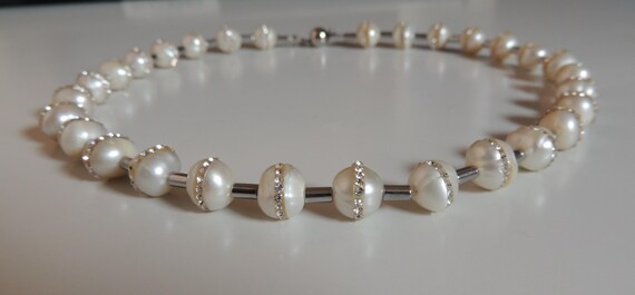 Freshwater pearl necklace, wedding, jewelry, rhinestone