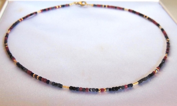 Corundum gemstone necklace, necklace, gold-plated silver
